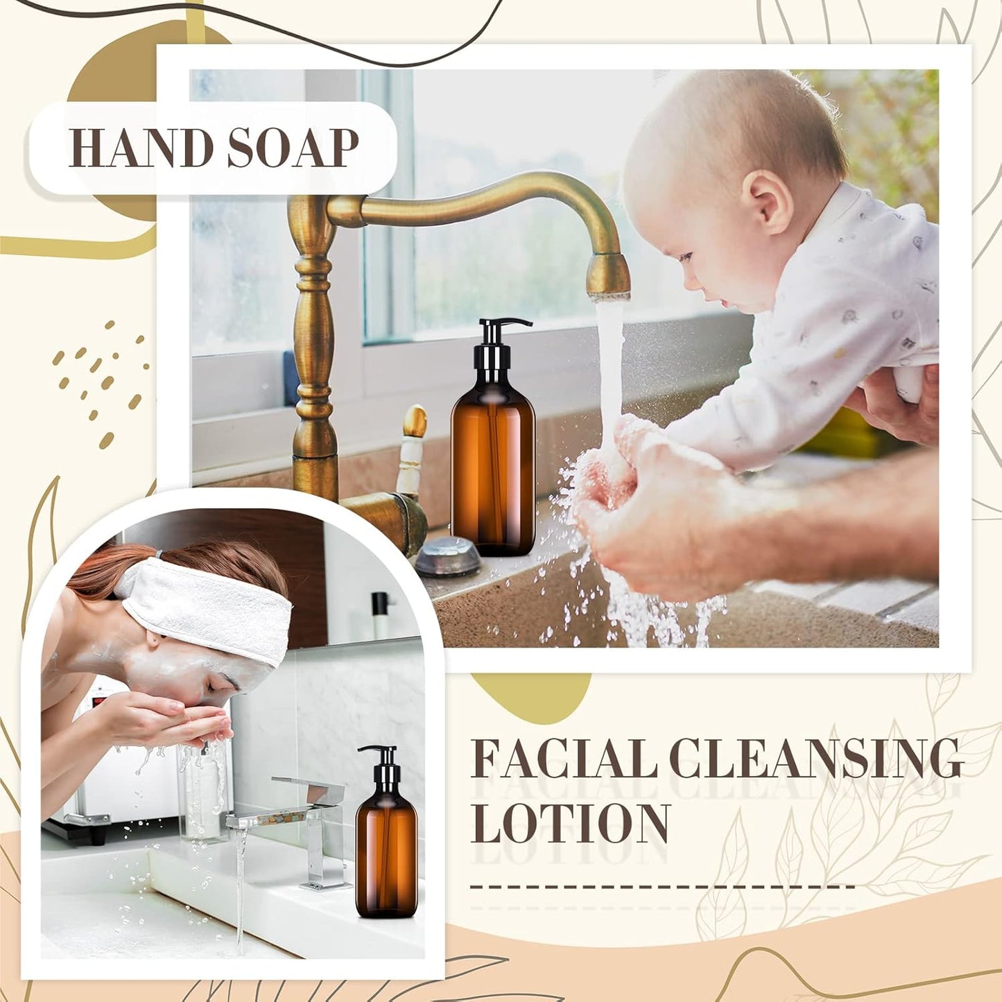Tessco for you 12 Pack Amber Soap Dispenser Empty Plastic Pump Bottles Dispenser Refillable Shampoo