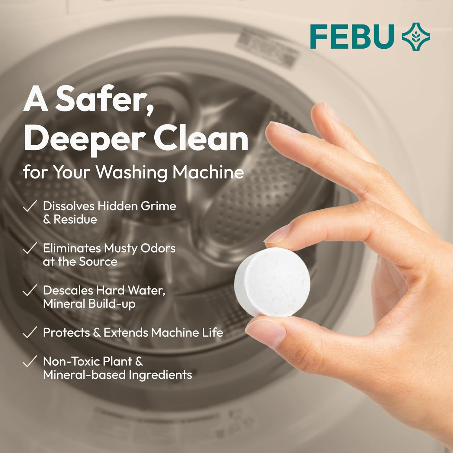 FEBU Washing Machine Cleaner Tablets Made in USA | Washer Machine Cleaner Tablets & Deodorizer |