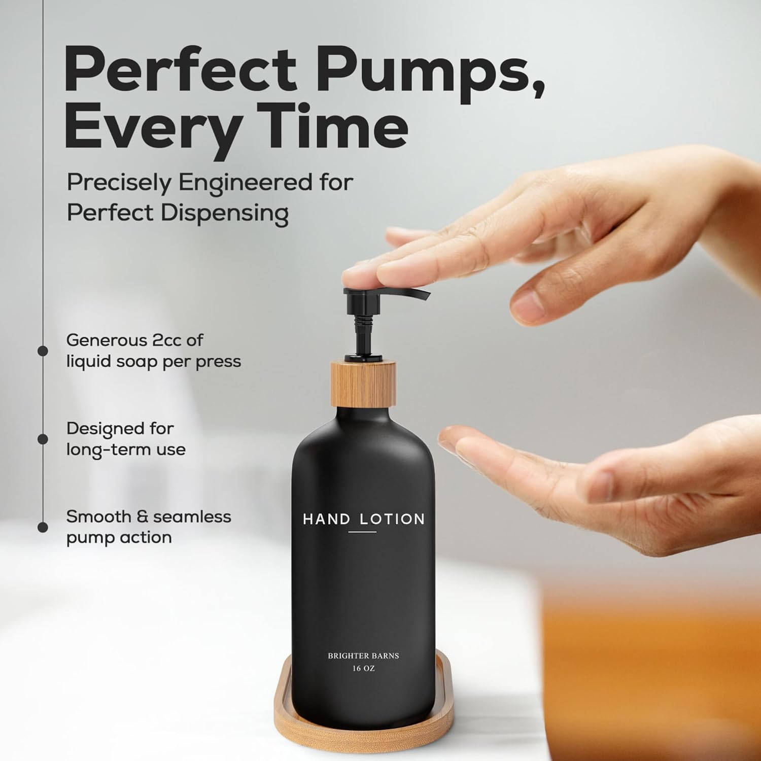 Black Glass Lotion Dispenser with Pump by Brighter Barns - Hand Lotion Dispenser Bathroom Set with