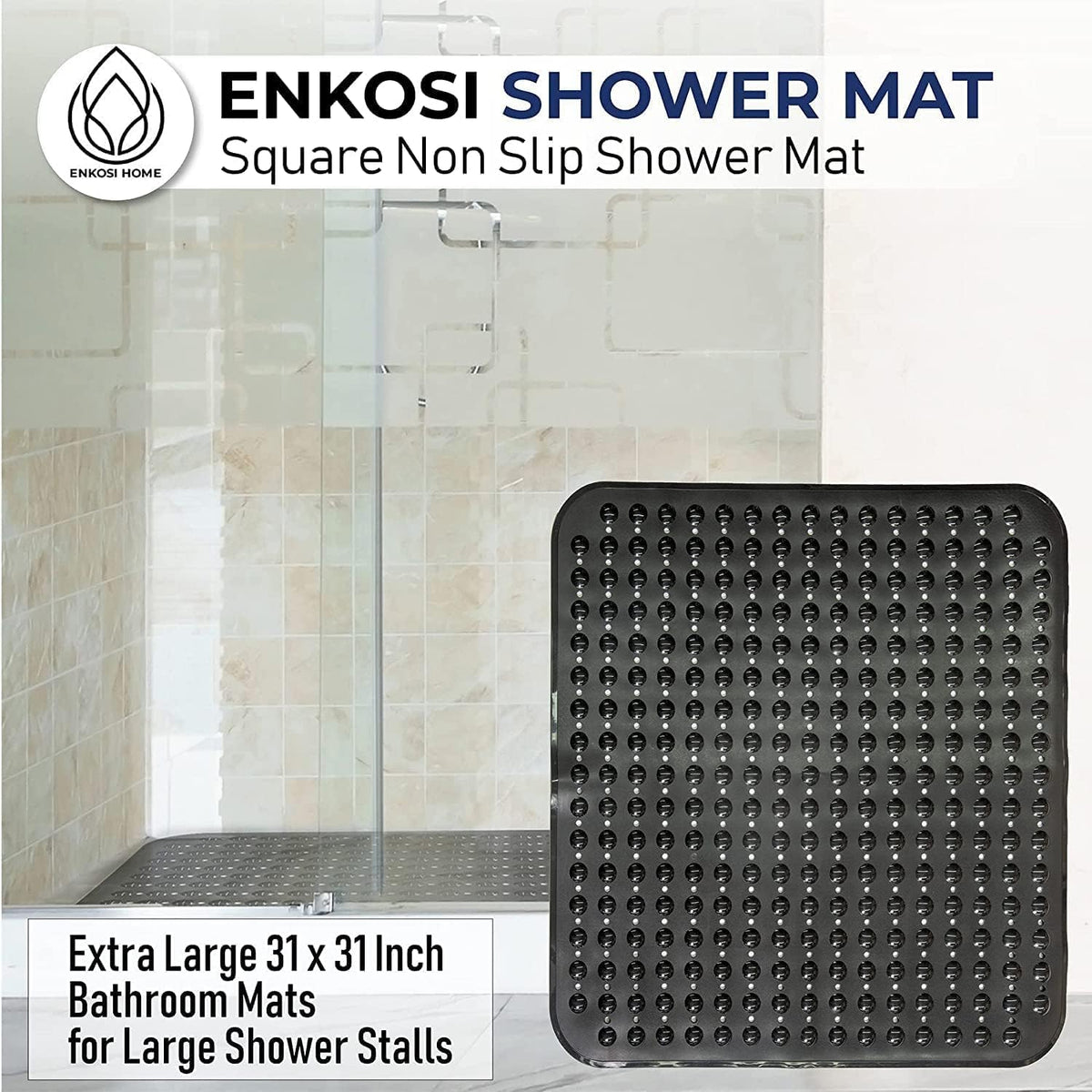 ENKOSI Extra Large Square Non Slip Shower Mat - 31 x 31-inch XL Bathroom Shower Mat - Square Shower