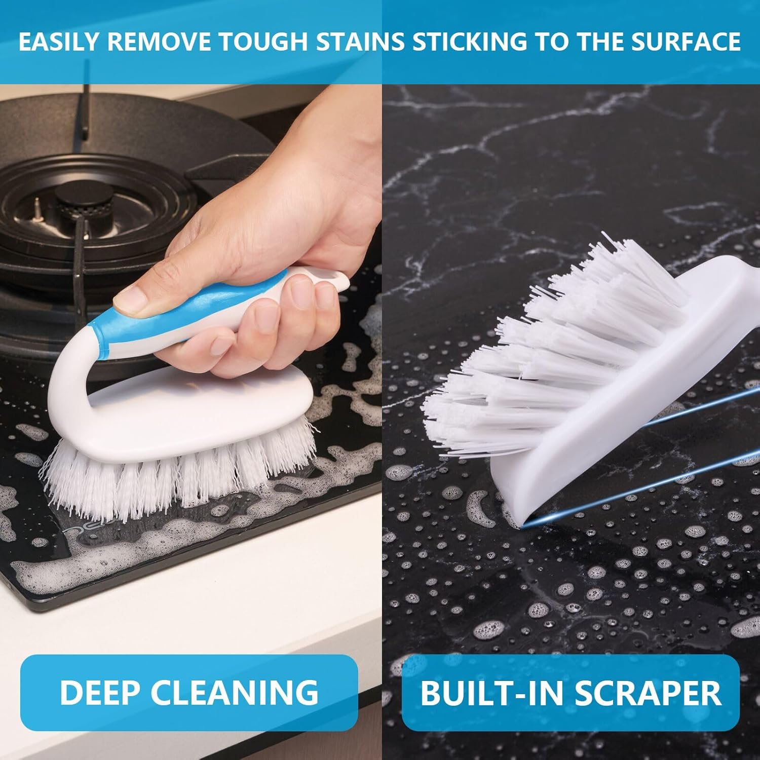 Scrub Brush Set, 4 Pack Deep Cleaning Brush Kit - 2 Scrub Brush, 2 Tile & Grout Brush with Built-in