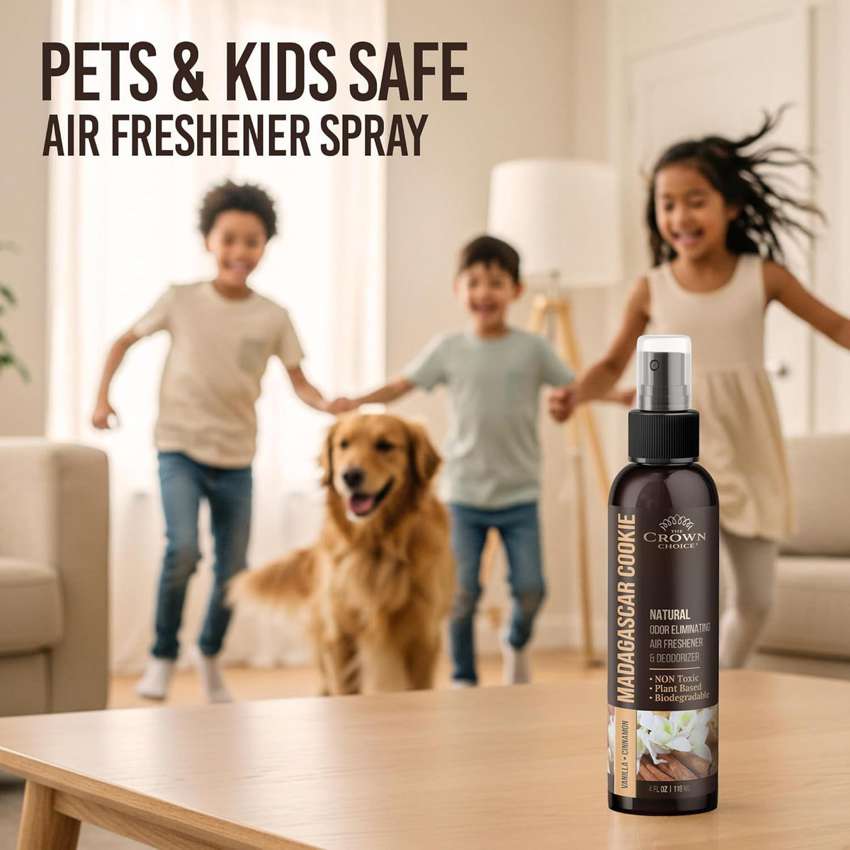 Non-Toxic Odor Eliminator, Natural Vanilla & Cinnamon Air Freshener Spray for Home, Room, Closet &