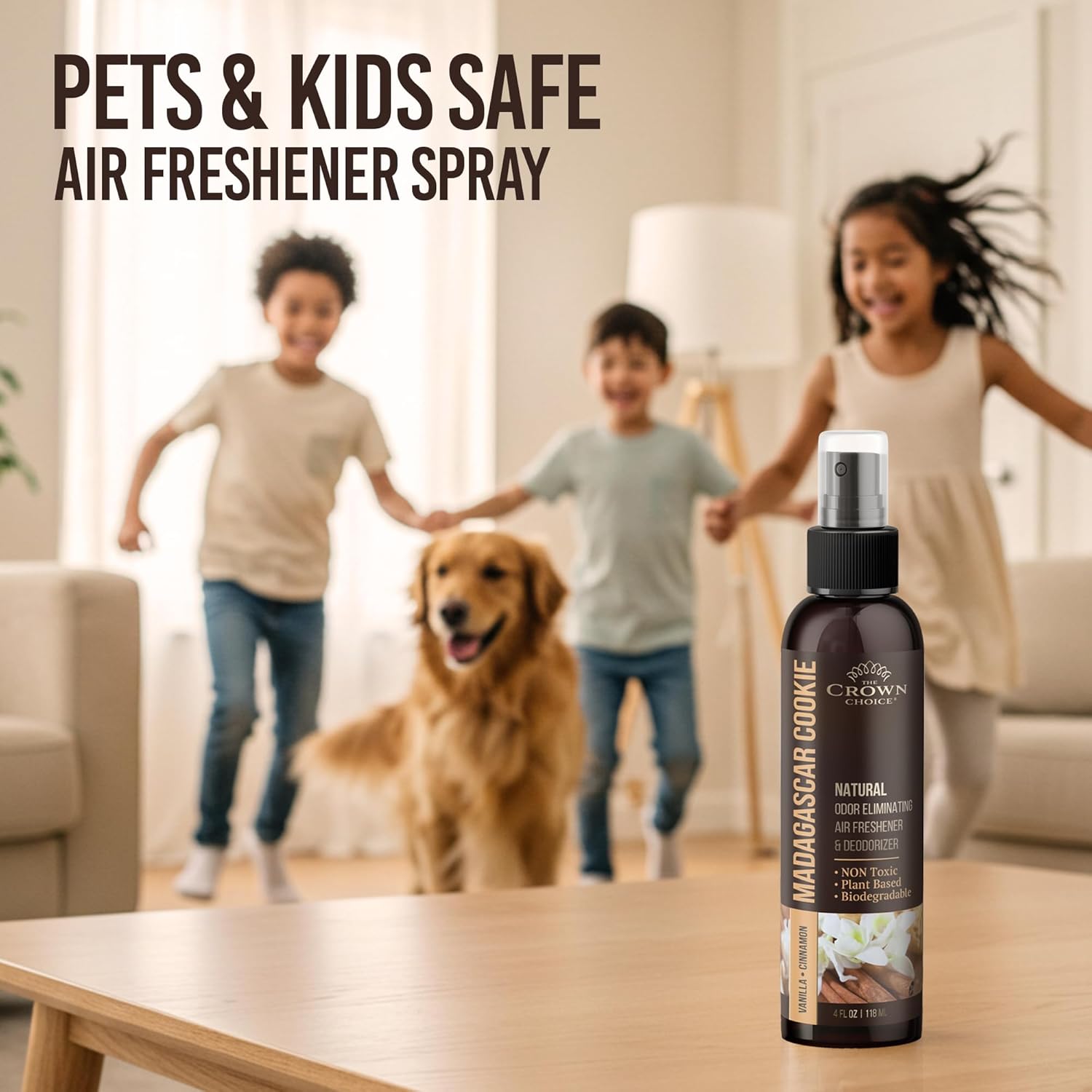 Non-Toxic Odor Eliminator, Natural Vanilla & Cinnamon Air Freshener Spray for Home, Room, Closet &