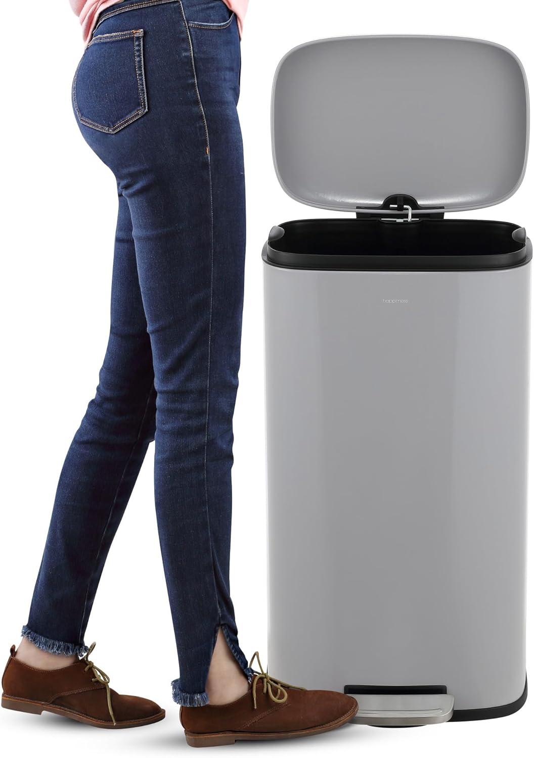 happimess HPM1006I Connor Rectangular 13-Gallon Trash Can with Soft-Close Lid and Free Mini Trash