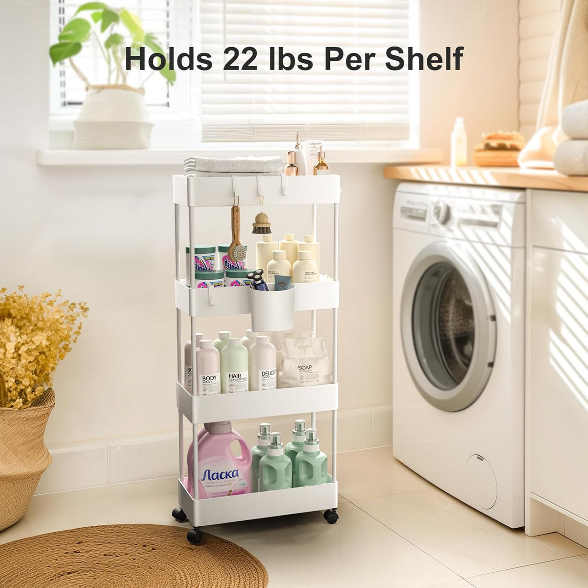 Pipishell Slim Storage Cart with Wheels, Bathroom Cart Organizer Bathroom Storage Small, Rolling