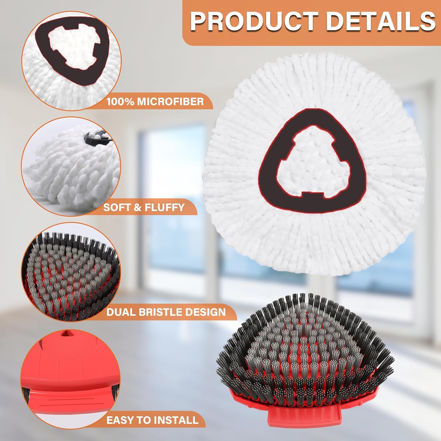 Spin Mop Head Replacement for O Cedar EasyWring 1-Tank System, 2 Mop Replace Heads + 1 Upgrade