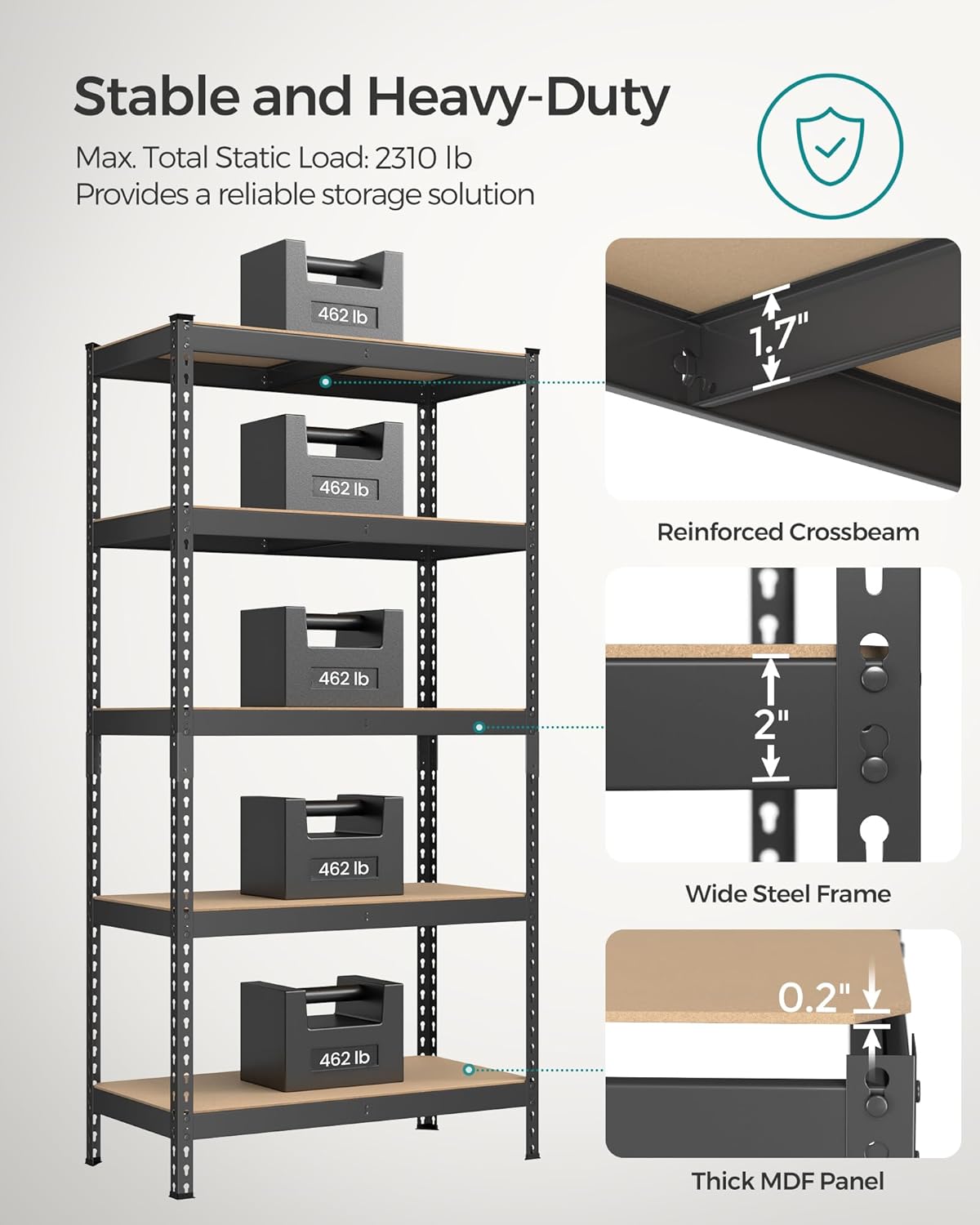SONGMICS 5-Tier Storage Shelves, Load 2310 lb, Set of 2 Garage Storage, Boltless Assembly