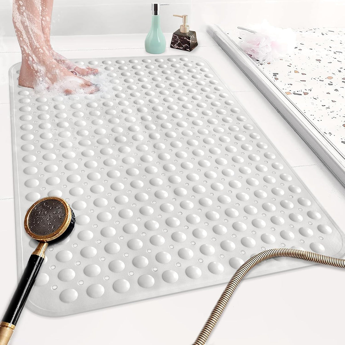 Shower Mat Non Slip: 35.4 x 23.6 Inch Extra Large TPE Shower Mats for Inside Shower - Anti Slip