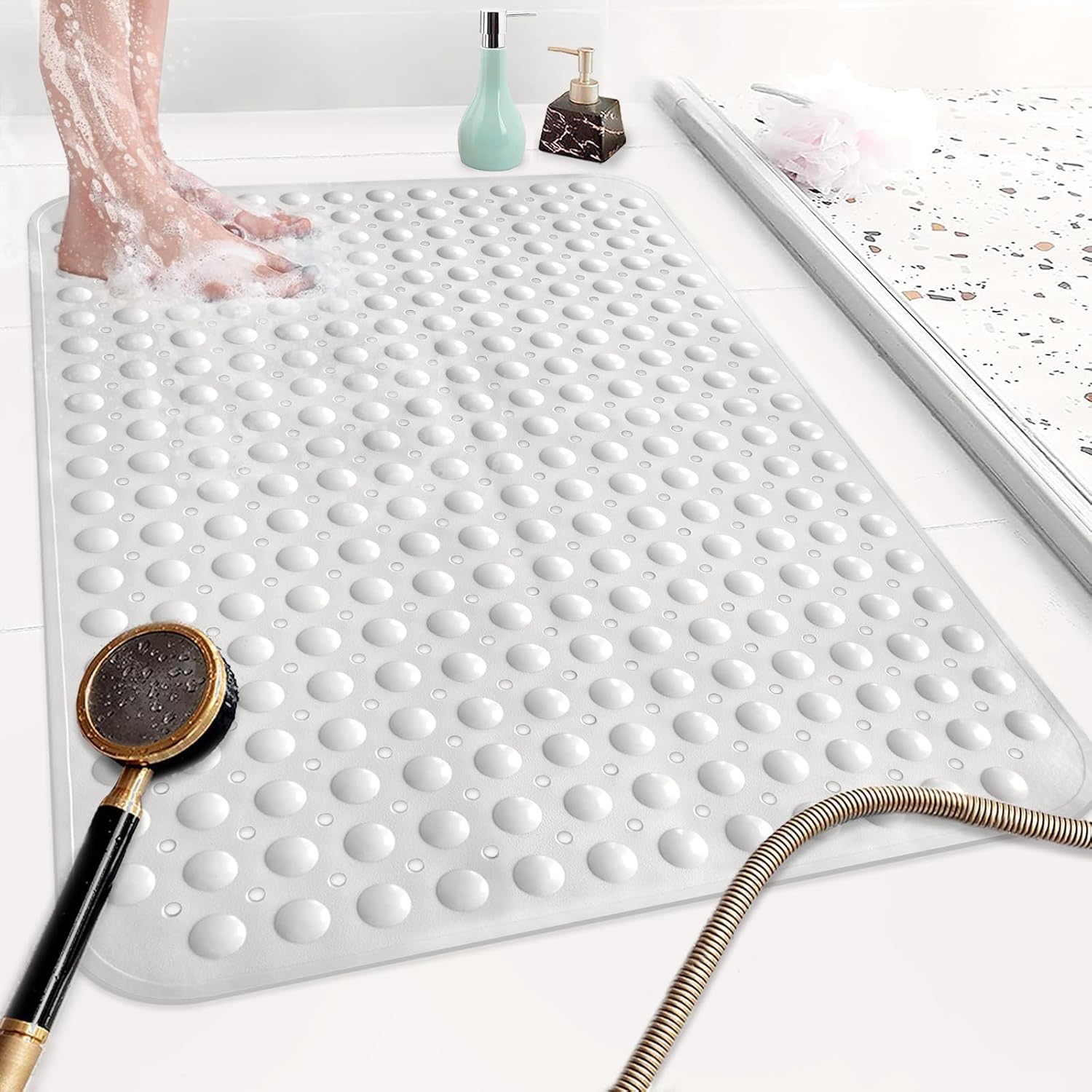 Shower Mat Non Slip: 35.4 x 23.6 Inch Extra Large TPE Shower Mats for Inside Shower - Anti Slip