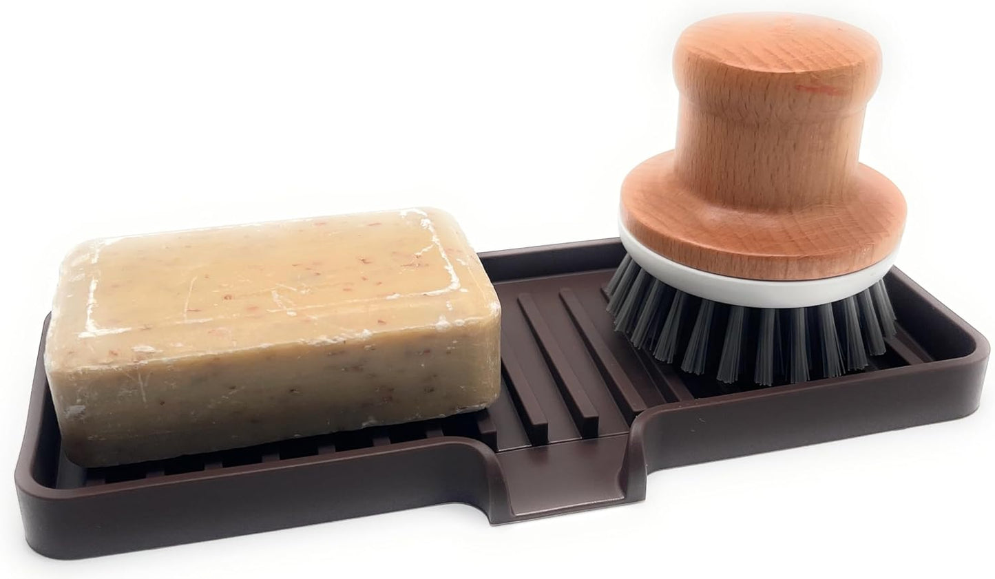 Happitasa Silicone Soap Dish Tray and Sponge Holder with Drain Chute | Bathroom and Kitchen Sink