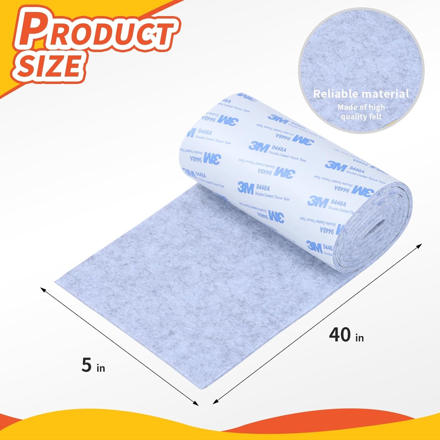 Felt Furniture Pads, Non Slip Self Adhesive Cuttable Felt Tape Gray Heavy Duty Felts Strip Roll for