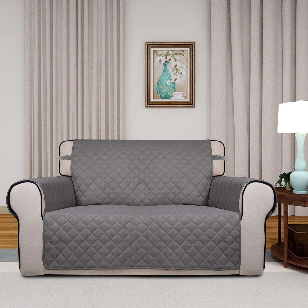 PureFit Reversible Quilted Sofa Cover, Water Resistant Medium Slipcover Furniture Protector