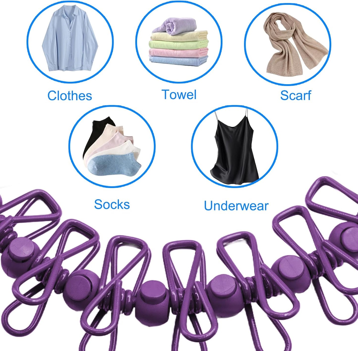 2 Pack Camping Clothesline Portable 12 Clothespins, Purple Camping Accessories Travel Clothesline