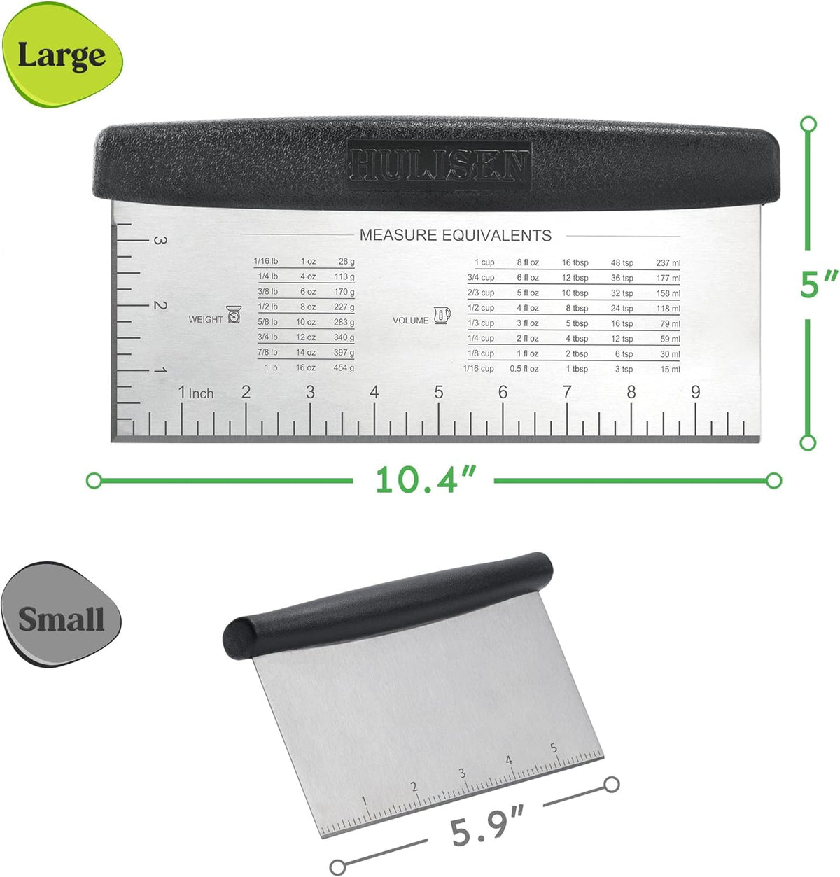 HULISEN Large Bench Scraper for Baking, 10 inch Dough Pastry Scraper with Measuring Scale