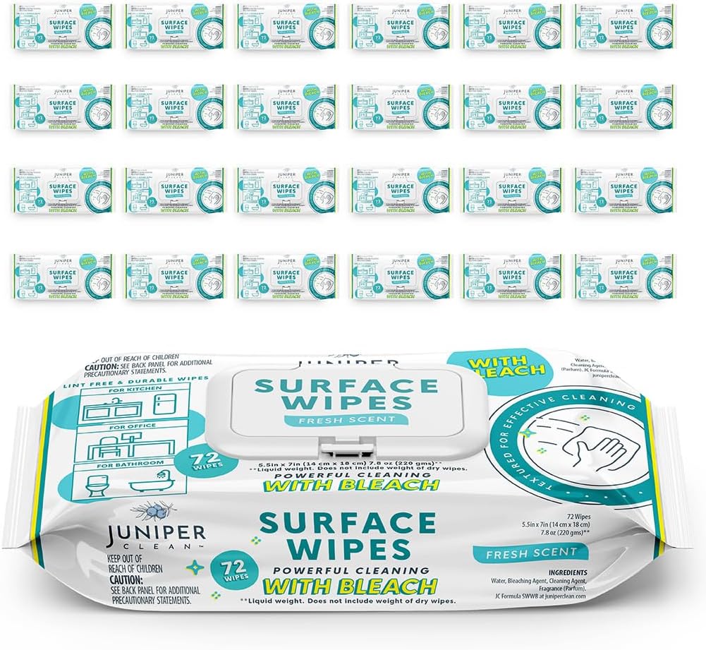 24 Pack Surface Cleaning Wipes with Bleach, All-Purpose Cleaner for Bathroom, Kitchen, Office, 1728