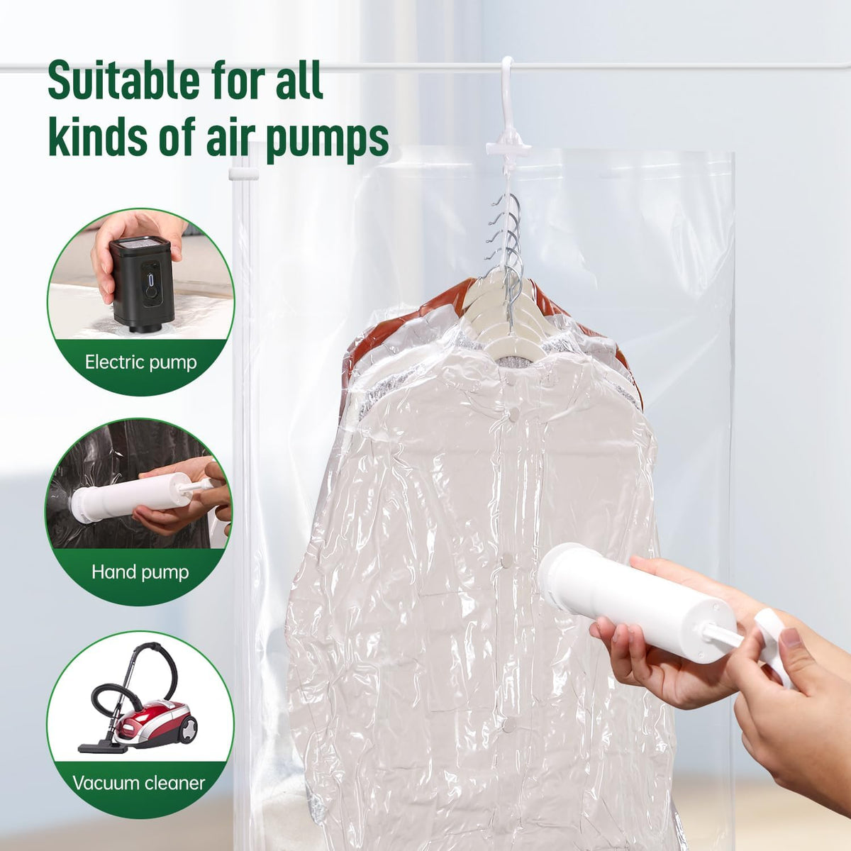 Hanging Vacuum Storage Bags For Clothes With Hand Pump,Coat Storage Bag Hanging,Vacuum Bags For