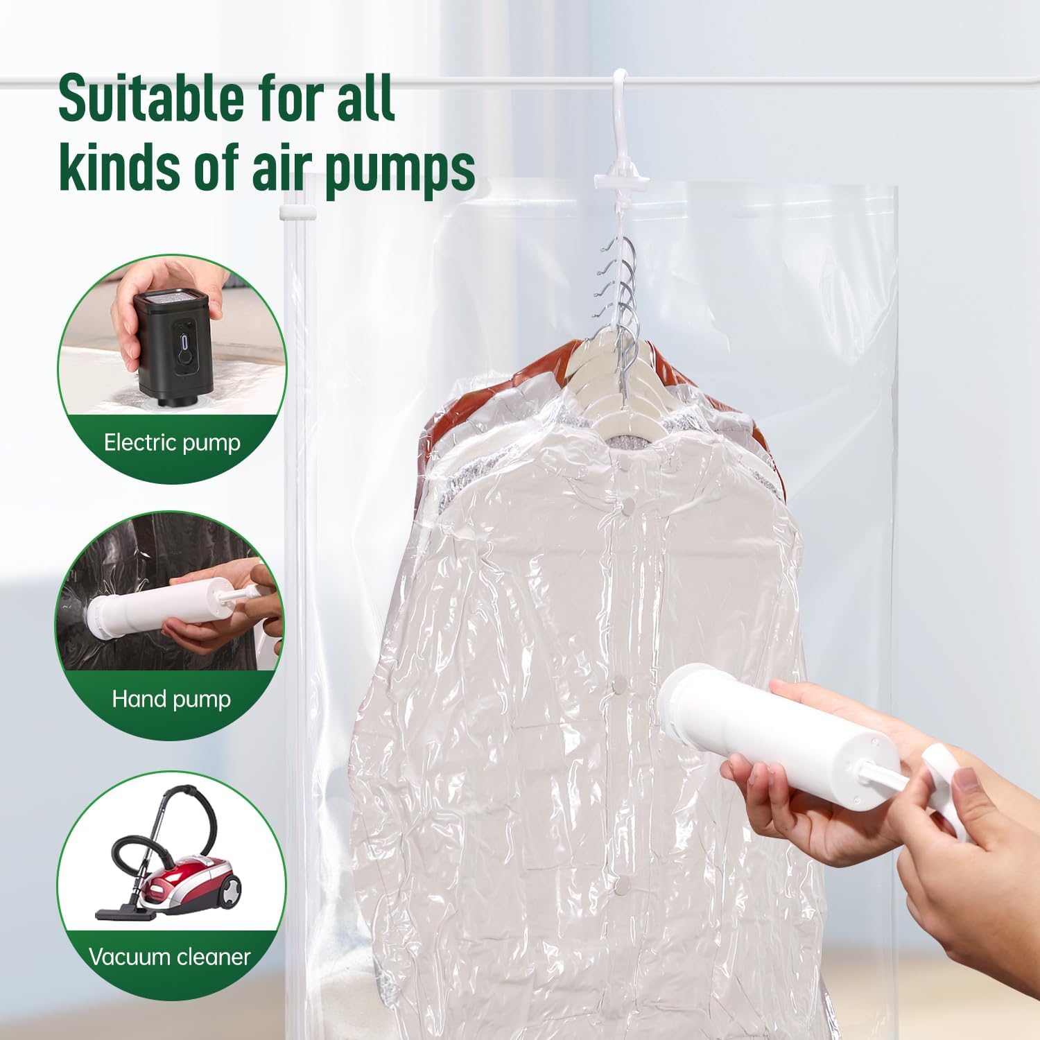 Hanging Vacuum Storage Bags For Clothes With Hand Pump,Coat Storage Bag Hanging,Vacuum Bags For