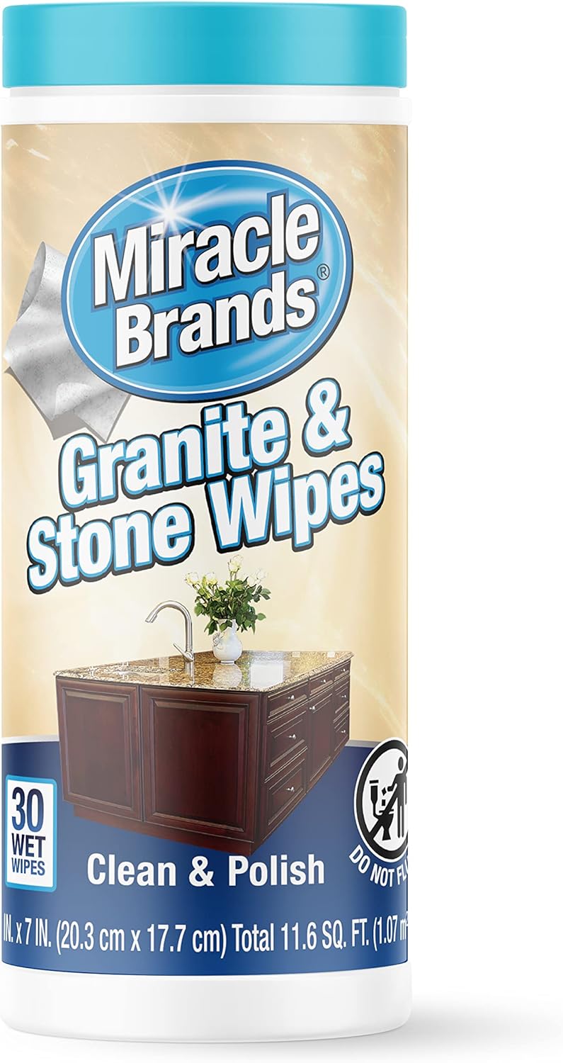 MiracleWipes for Granite & Stone, Clean, Protect, Polish Stone, Marble, Quartz, Slate, Tile