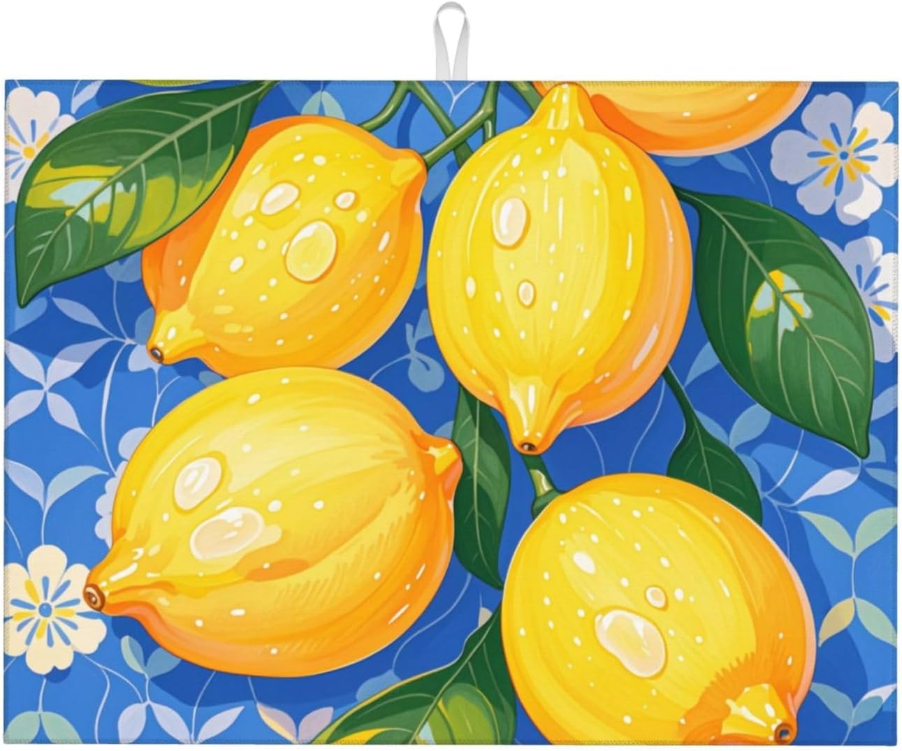 lemon Dish Drying Mat Highly Absorbent Double-Sided Microfiber with Hanging Loop Reversible Drain
