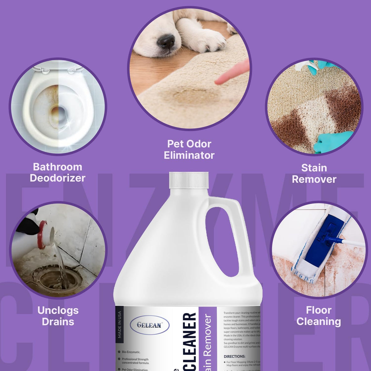 Multi-Purpose Probiotic Enzyme Cleaner, Made in USA - Pet Stain and Odor Remover - Concentrated