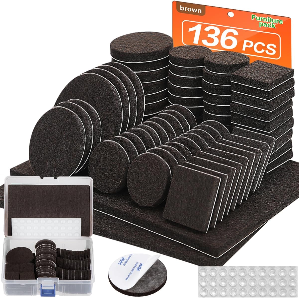 Felt Furniture Pads 136 Pieces, Furniture Pads for Hardwood Floors, 5mm Thick Floor Protectors for