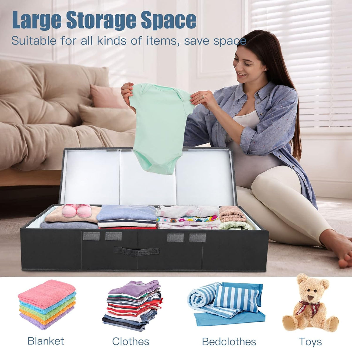 Underbed Storage Containers Bin with Lids (Set of 2) Large Under Bed Storage Organizer Box with