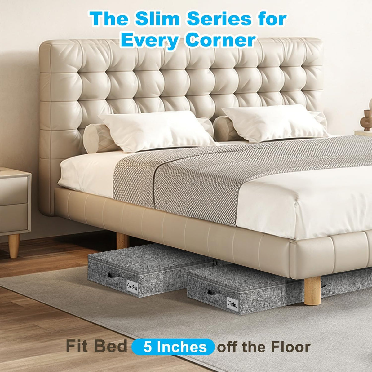 Under Bed Storage Container Bins 2 Pack, 5 Inch Thin Low Profile Underbed Clothes Storage Organizer