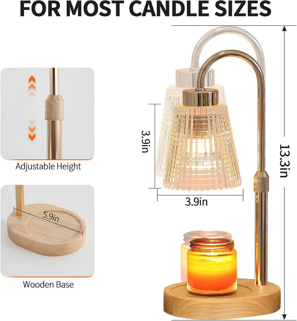 Gold Candle Warmer Lamp with Timer and Dimmer,Fragrance Electric Wax Melt Warmer with 2
