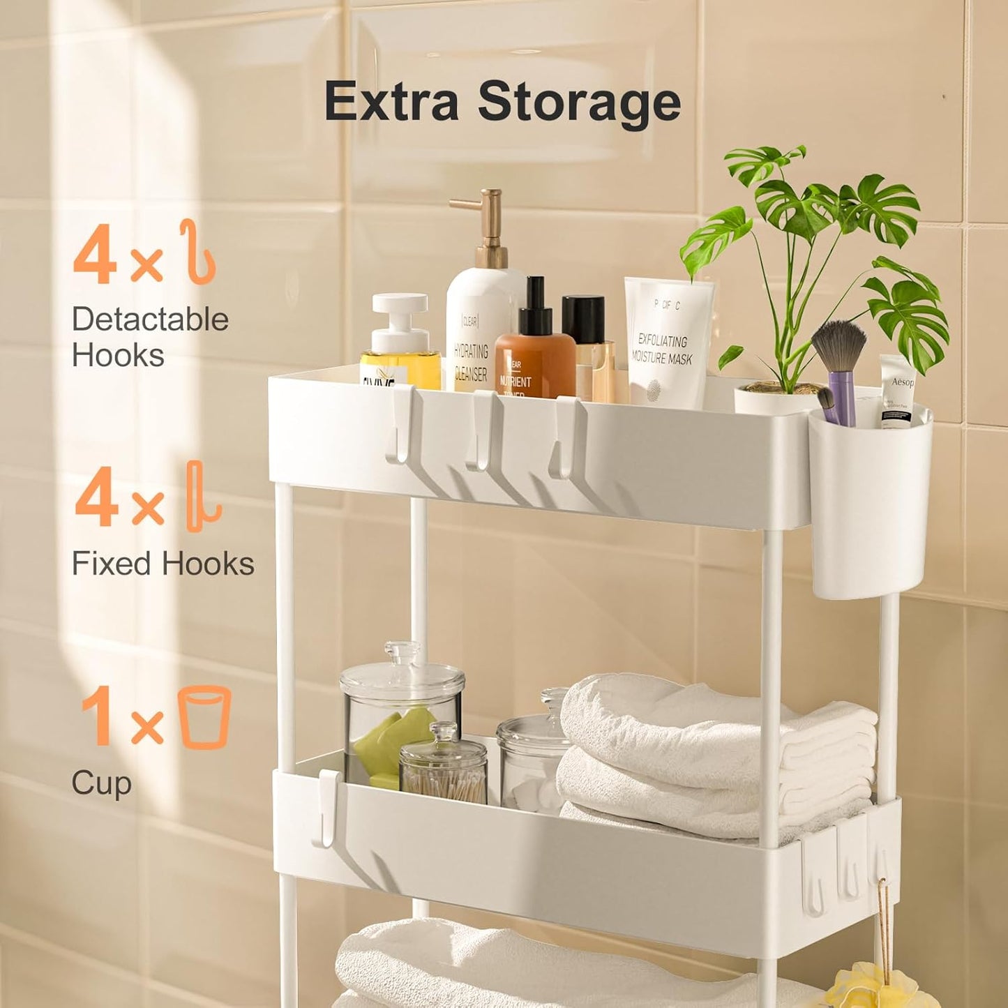 Pipishell Slim Storage Cart with Wheels, Bathroom Cart Organizer Bathroom Storage Small, Rolling
