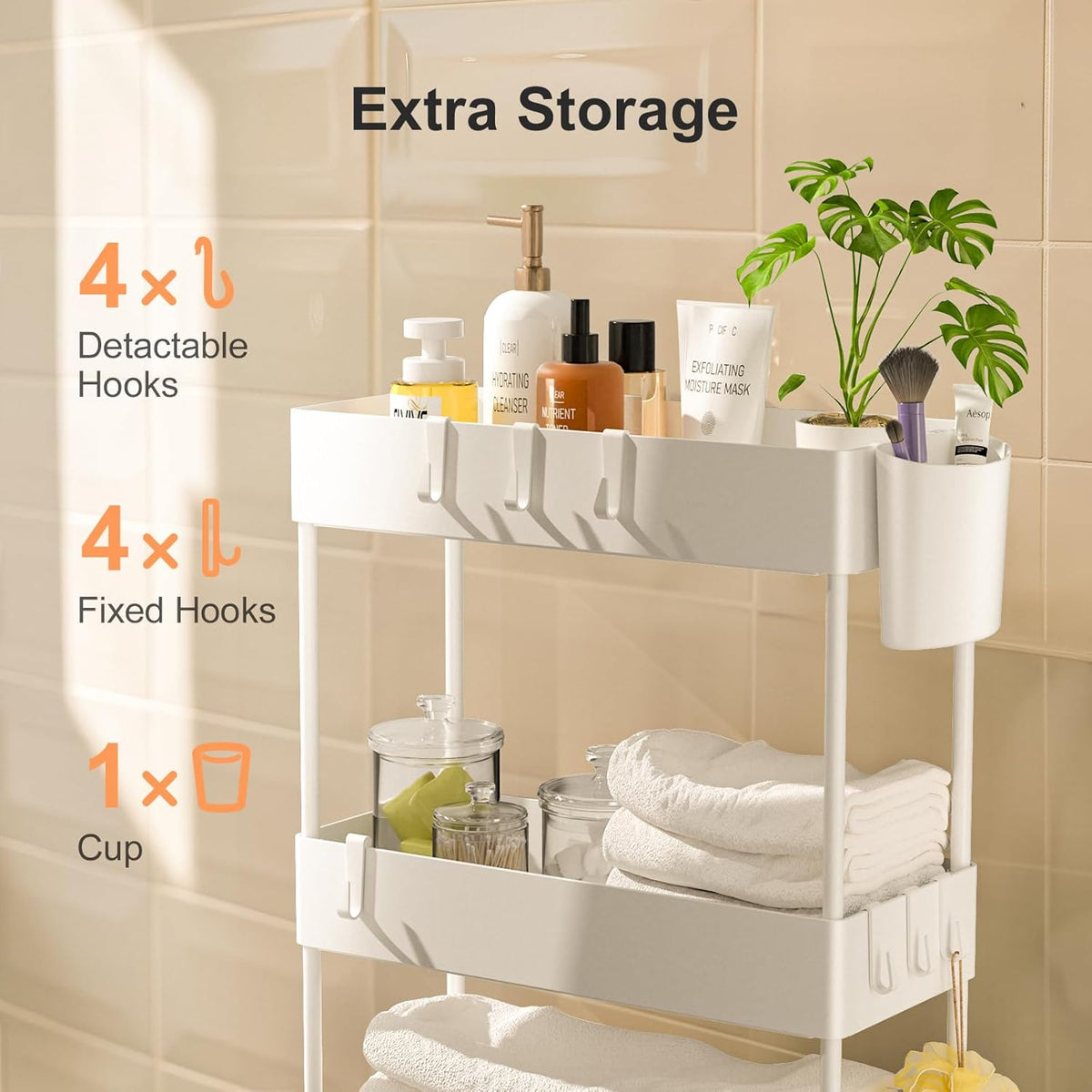 Pipishell Slim Storage Cart with Wheels, Bathroom Cart Organizer Bathroom Storage Small, Rolling