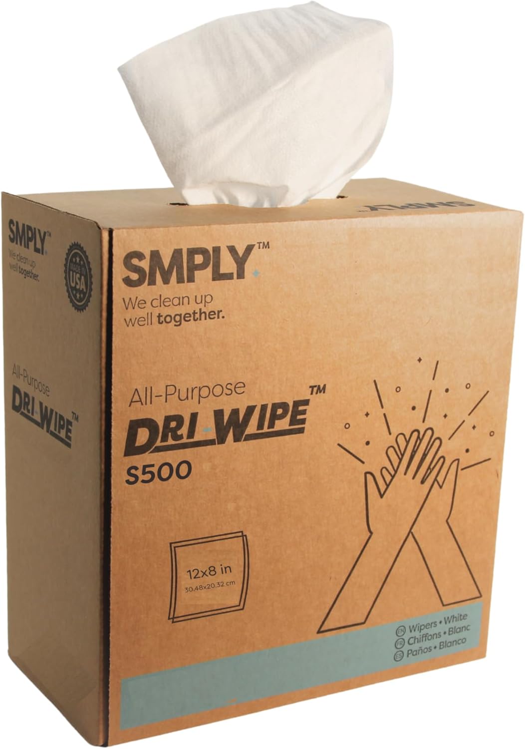 Dri-Wipe S500 by SMPLY Brands – All-Purpose Disposable Wipes, 10 Boxes of 176 (1,760 Total Wipes)