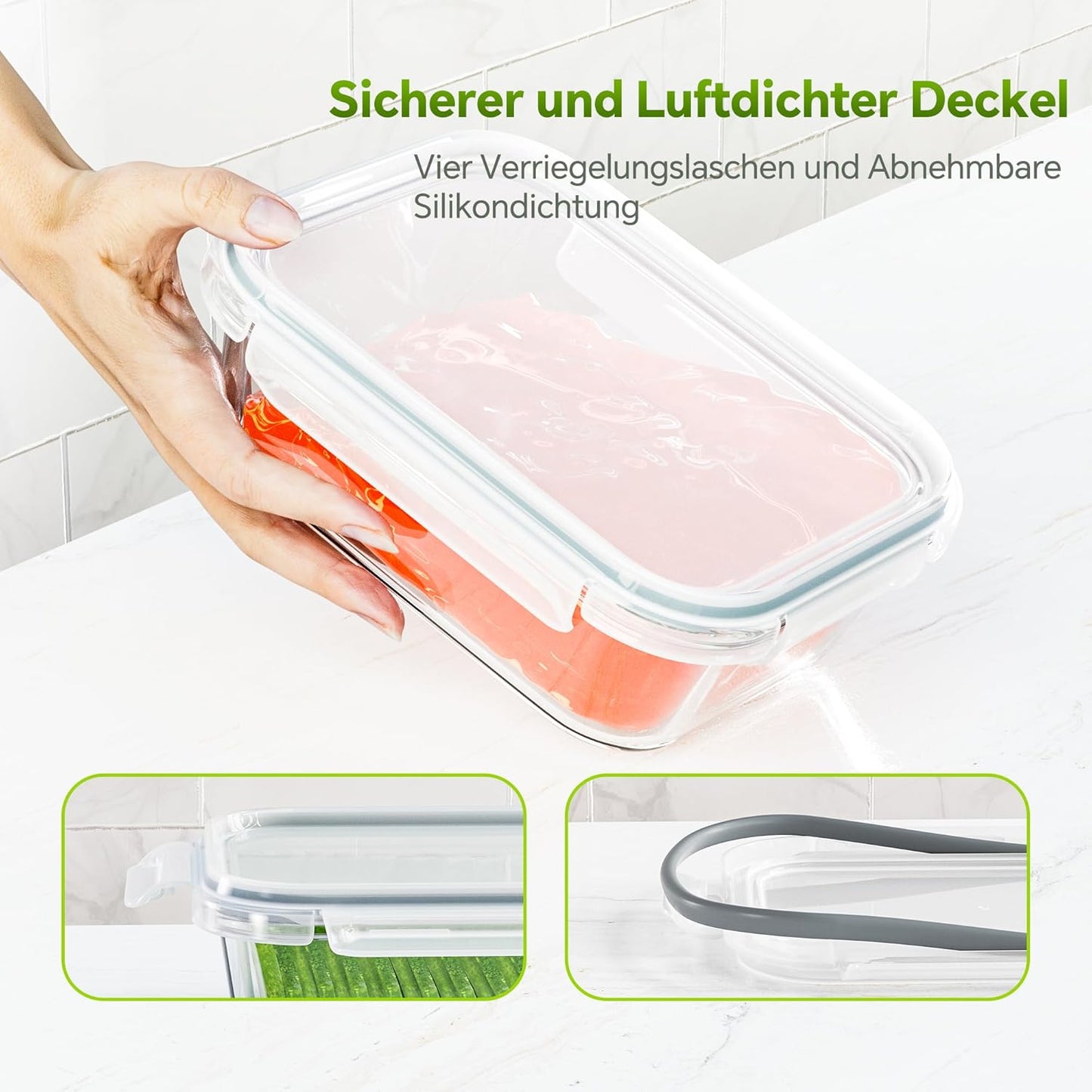 3-Pack 35 oz Borosilicate Glass Food Storage Containers with Lids, Stackable Airtight Glass Meal