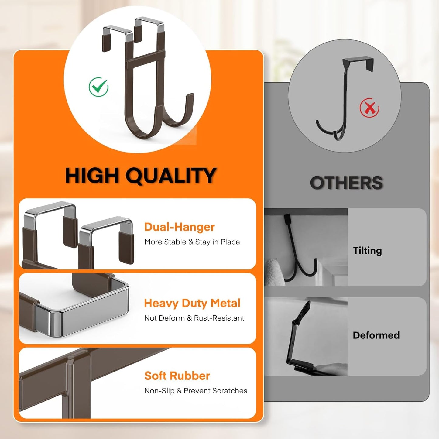 FYY Over The Door Hooks - 2 Pack Heavy Duty Dual-Hook Organizer Hanger with Non-Slip Rubber for