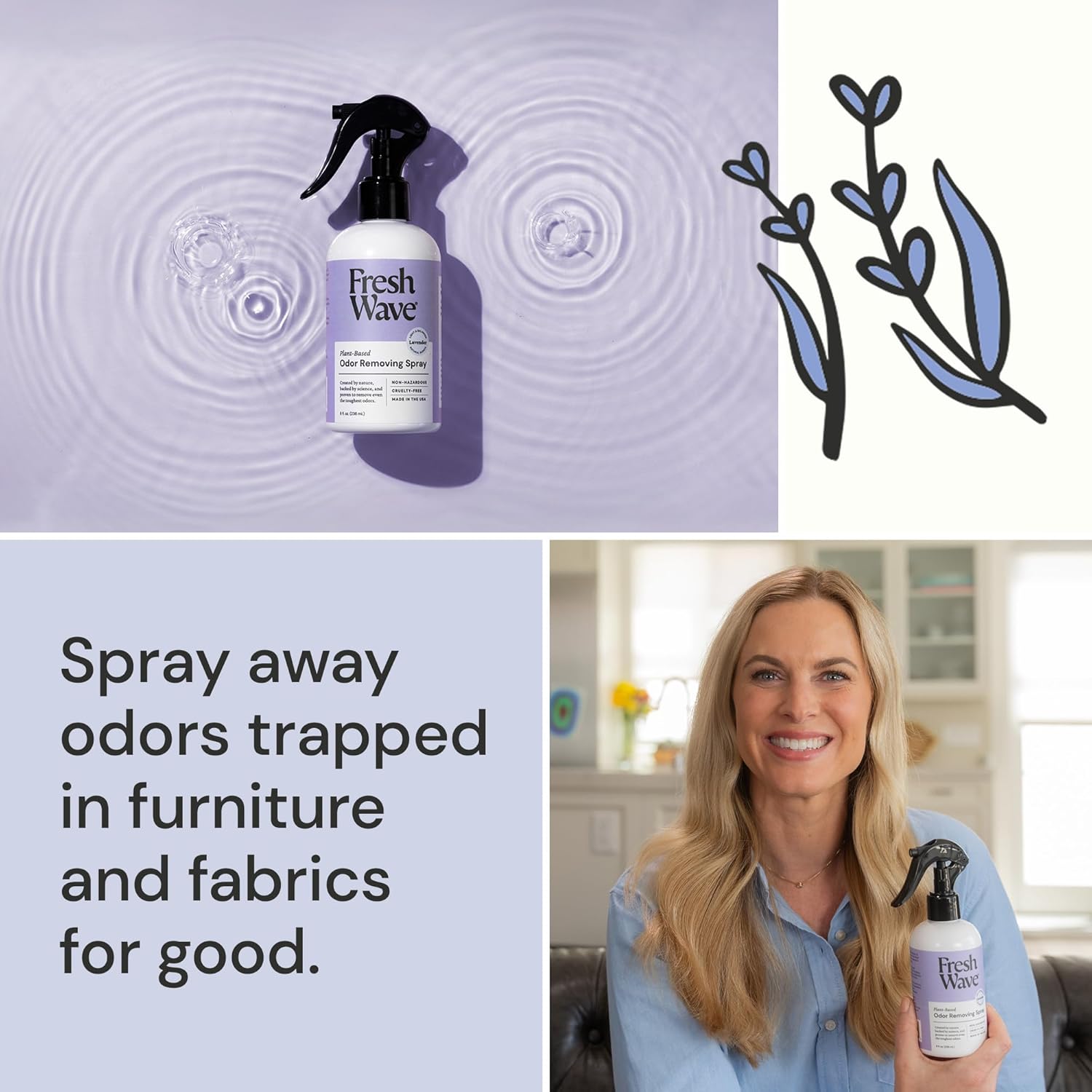 Fresh Wave Lavender Scent Odor Removing Spray, 8 fl. oz. | Pack of 2 | Odor Absorber for Home