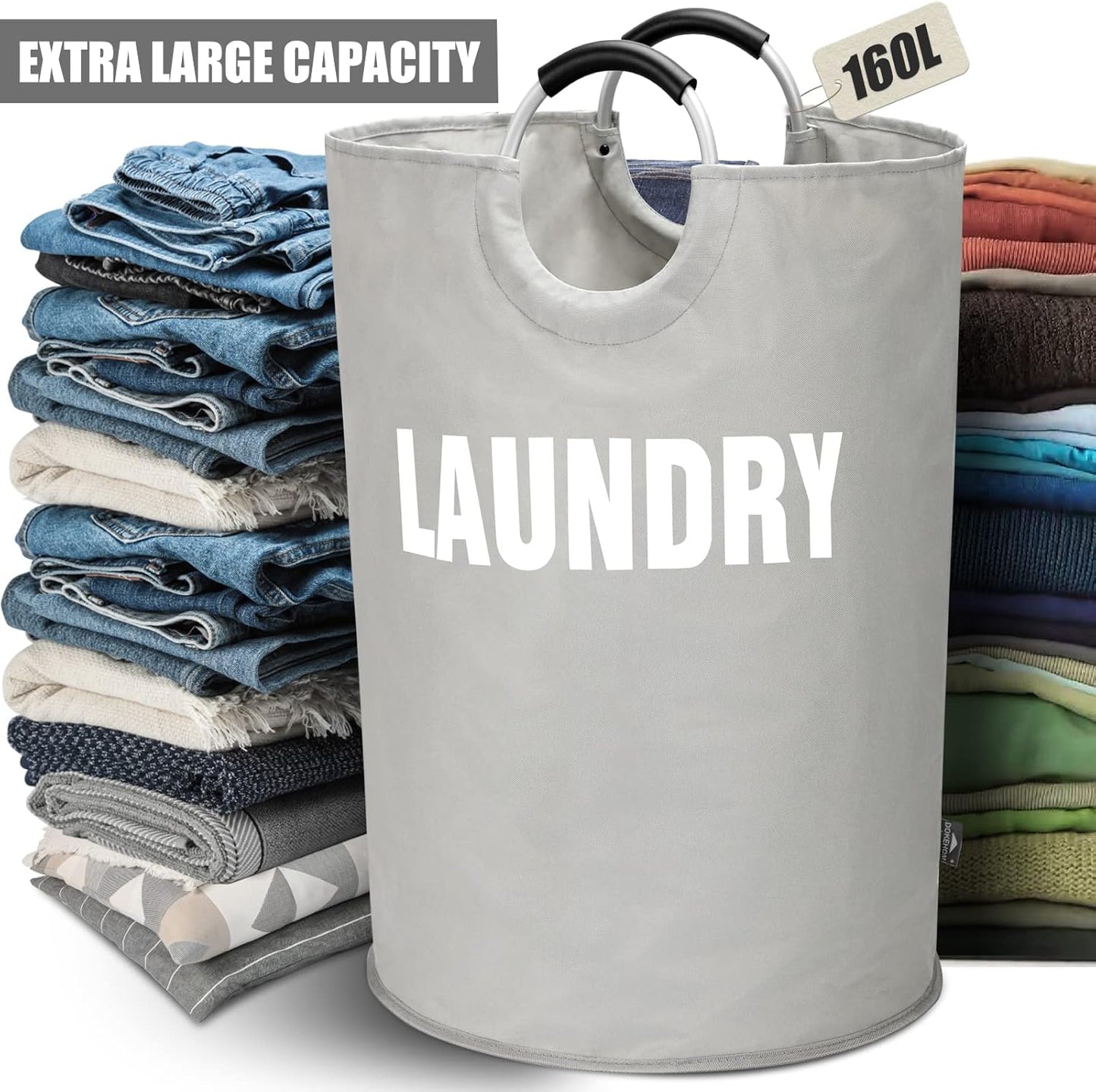 DOKEHOM 160L XX-Large Laundry Basket (7 Colors), Collapsible Laundry Bag, Foldable Laundry Hamper