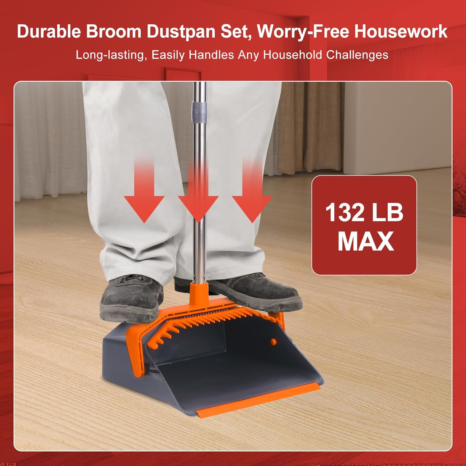 Broom and Dustpan Set with 51'' Long Handle, Upright Broom and Dustpan Combo for Home Kitchen