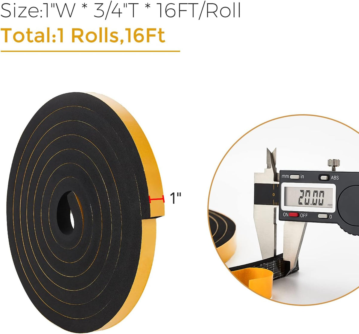 16 Feet Weather Stripping Door Seal, 1" Wide X 3/4" Thick Door Seal Strip High Density Foam Tape
