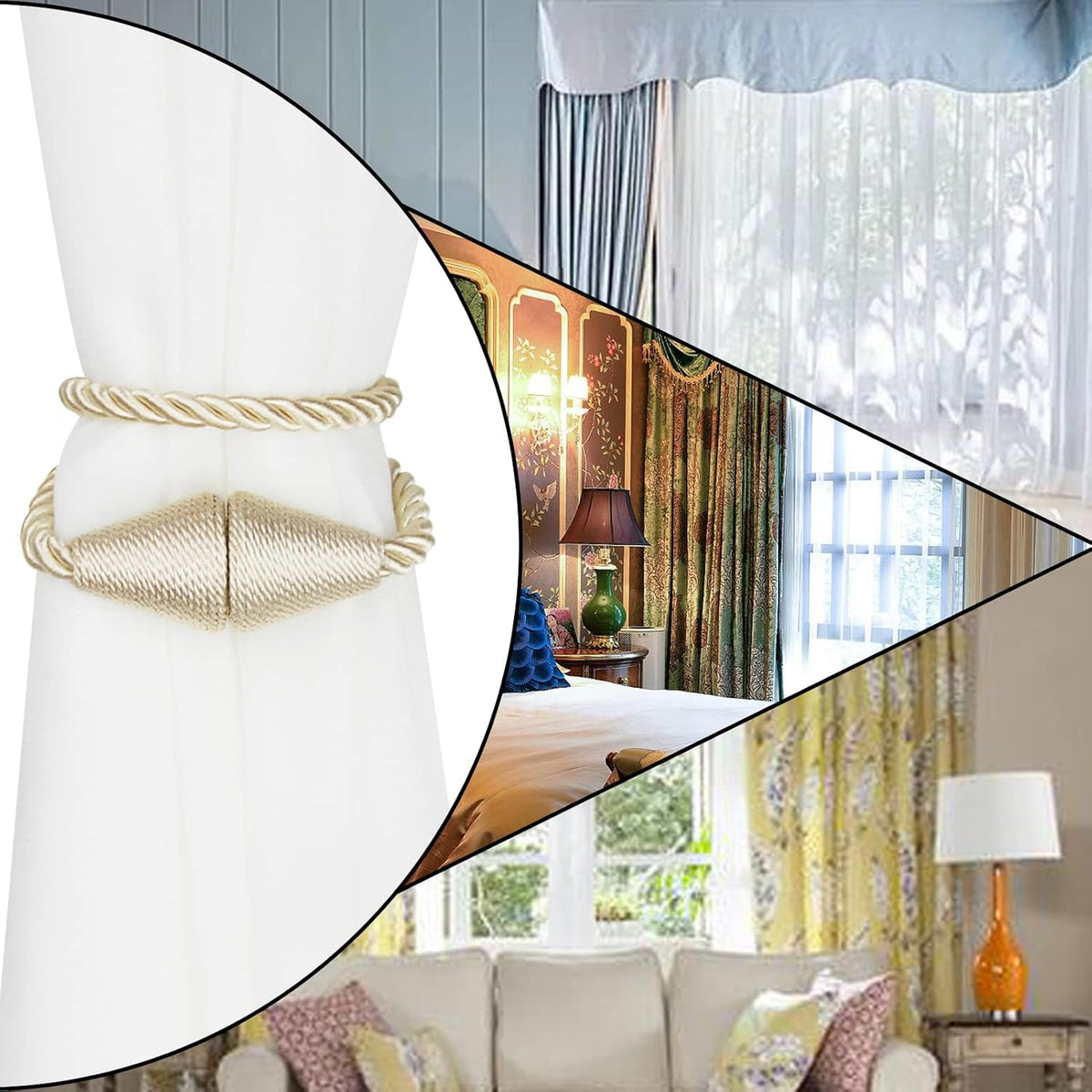 4 Pack Magnetic Curtain Tiebacks Rope Modern Handmade Curtain Tie Backs Decorative Drapes Weave
