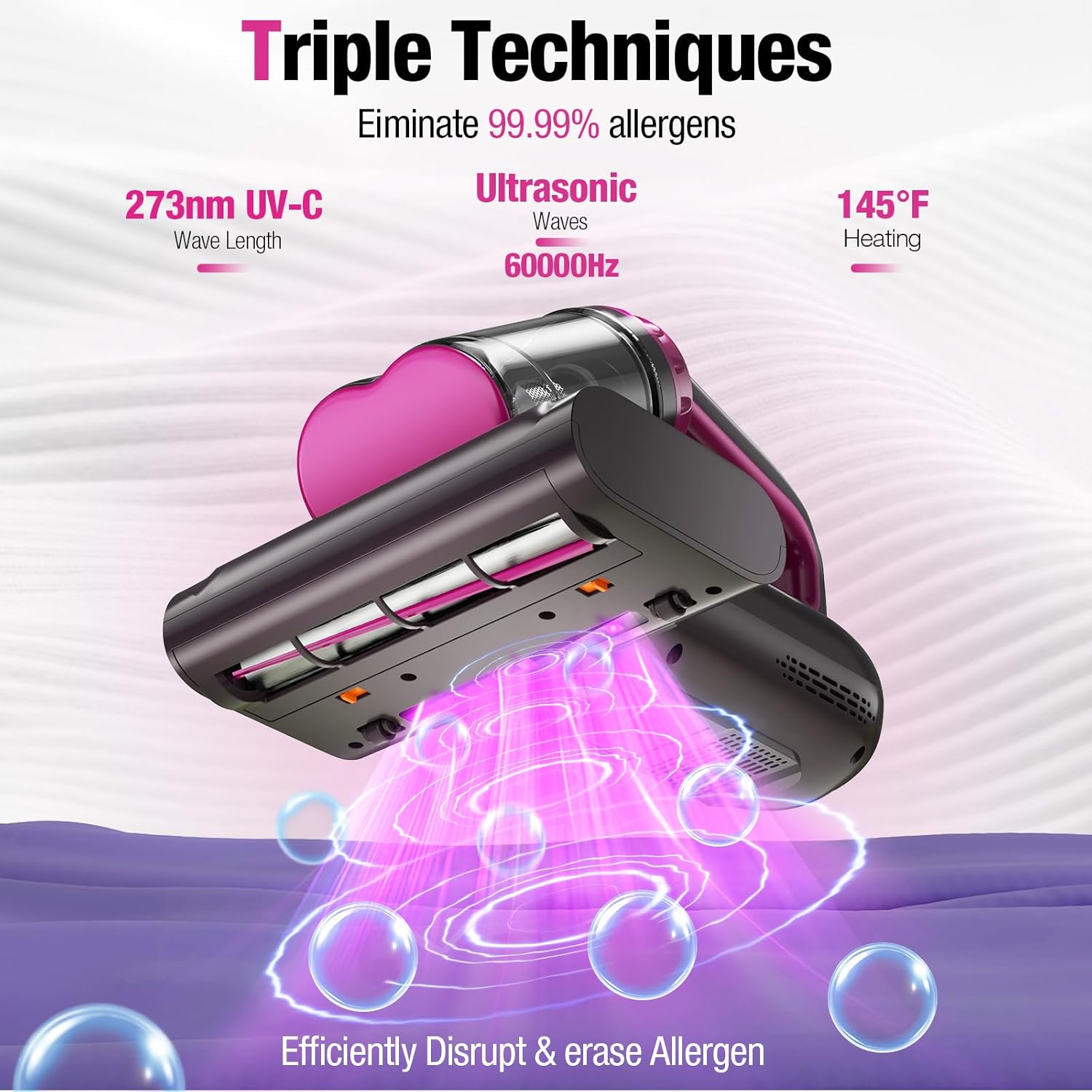 Mattress Vacuum Cleaner, 17Kpa 650W Bed Vacuum Cleaner, 273nm UV-C Light & Ultrasonic 145°F