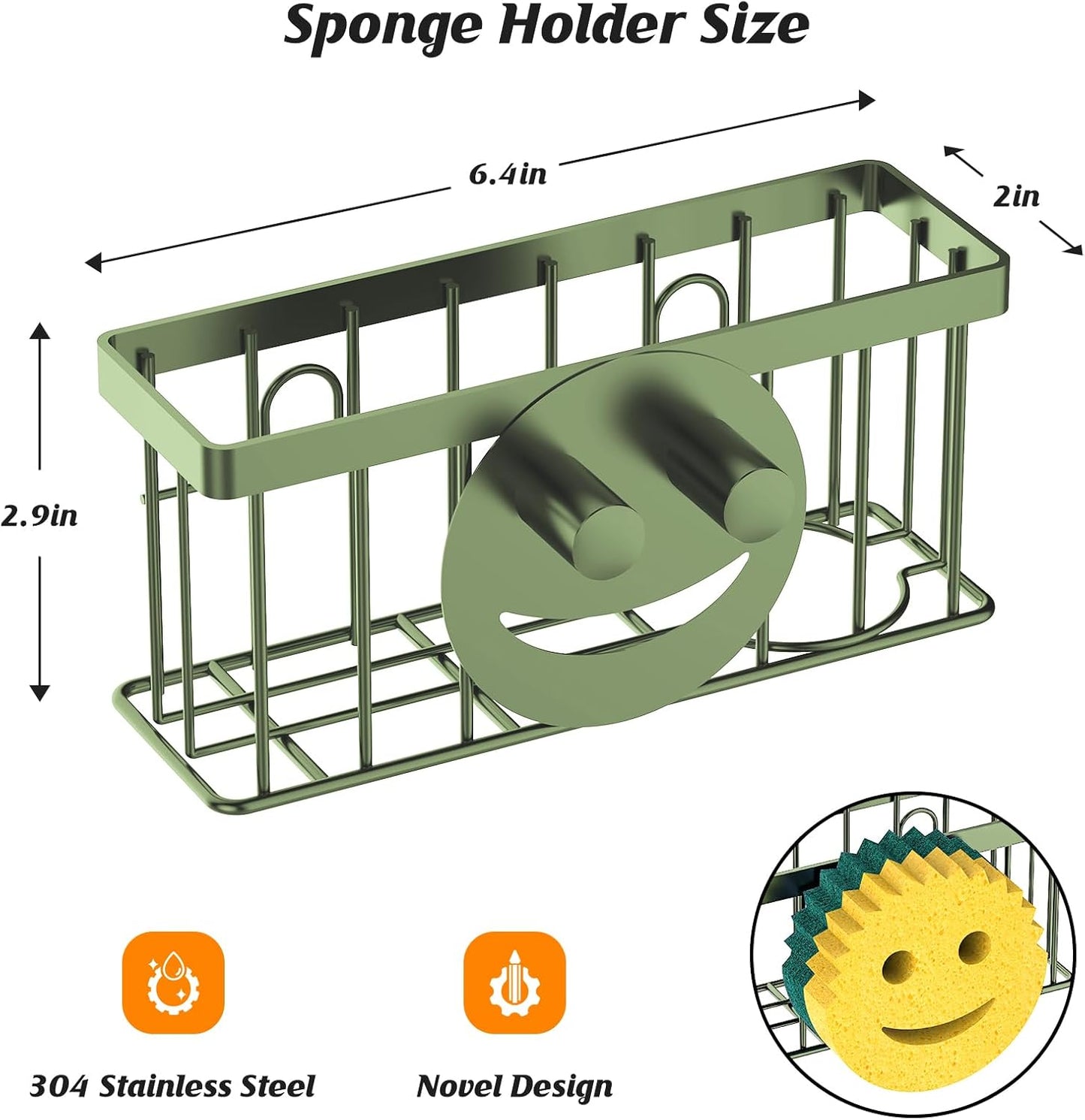 Sponge Holder Smiley Face,Sink Caddy,Sink Organizer with 2 Suction Cups/1 Adhesive Strips,Designed