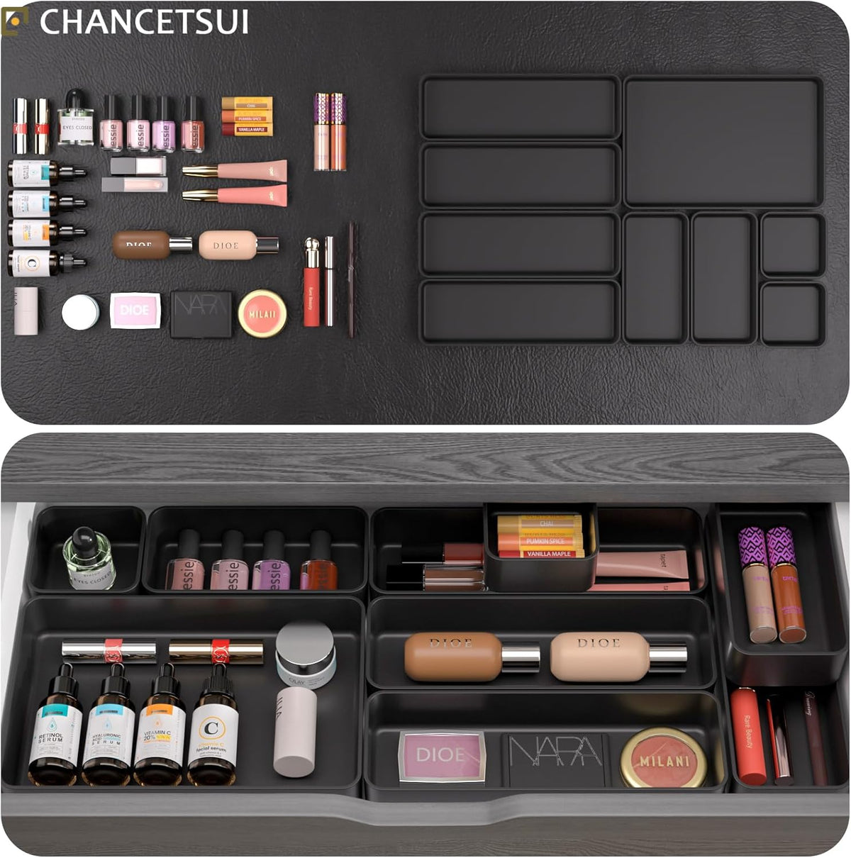 9 Pcs Stackable Drawer Organizer Trays Set, Multifunctional Stackable Storage Trays for Vanity