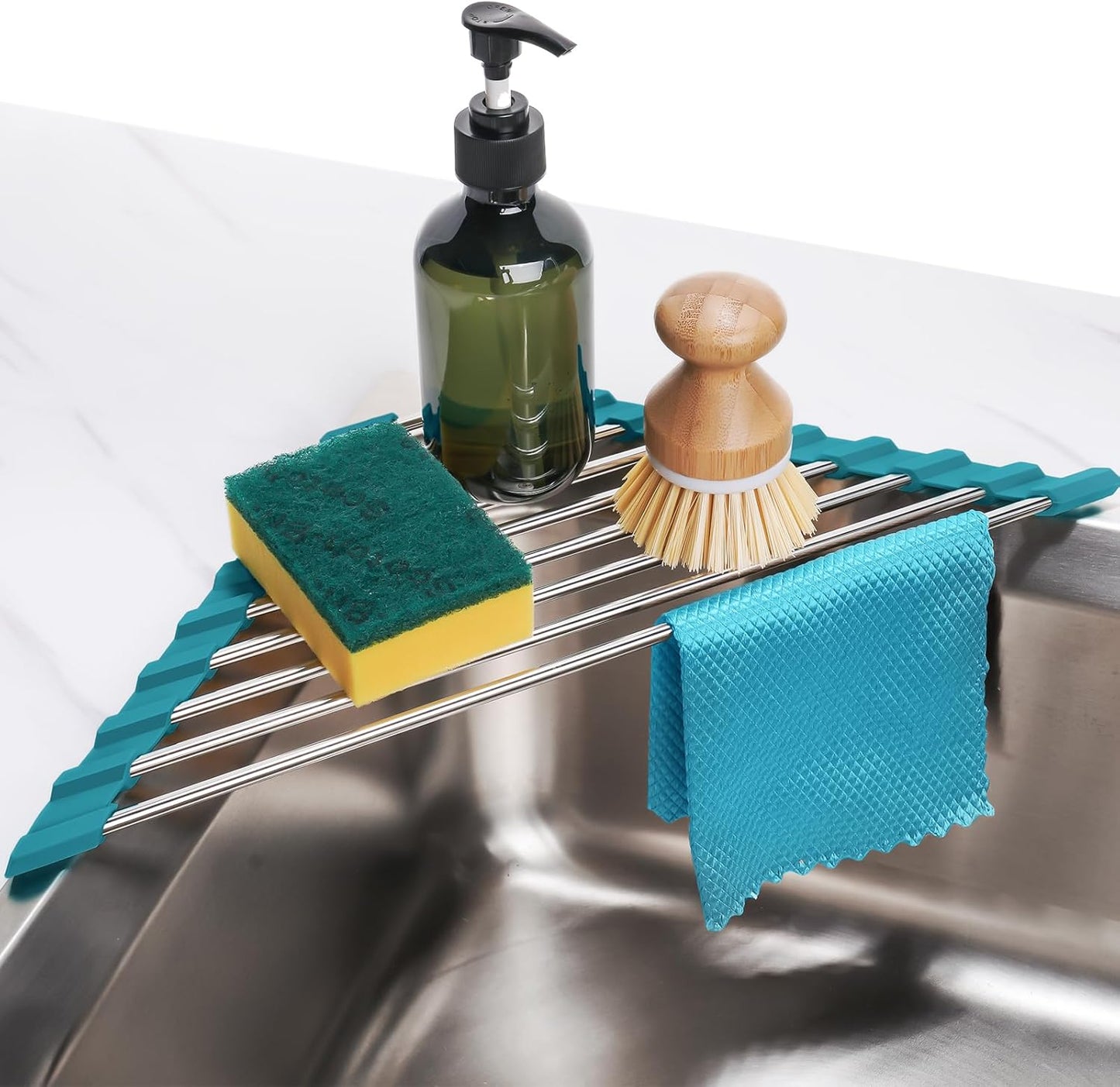 Tomorotec Triangle Roll-Up Dish Drying Rack for Sink Corner Small Foldable Stainless Steel Over The