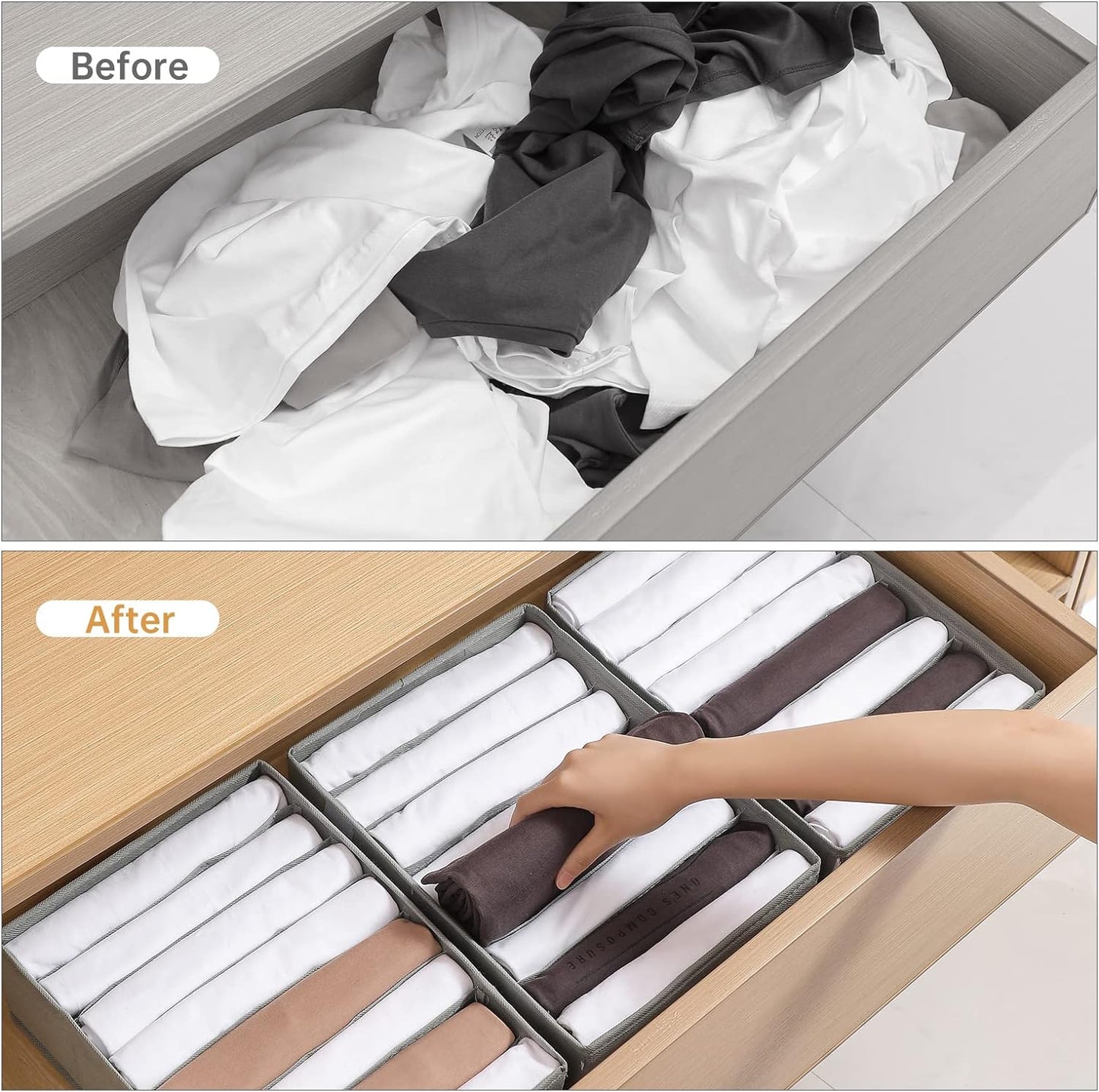 4 Packs T-shirt Drawer Organizers for Clothing,8 Grids Compartment Wardrobe Storage Box, Washable