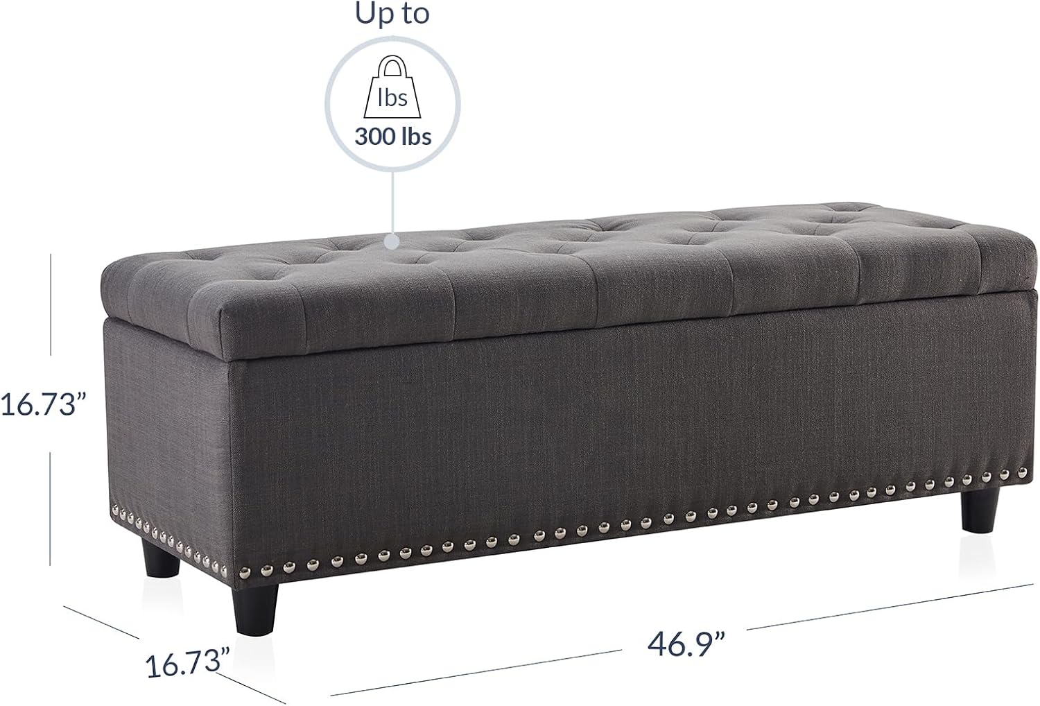 BELLEZE 47" Storage Ottoman, Storage Bench with Safety Close Hinge, Linen Button-Tufted Ottoman for