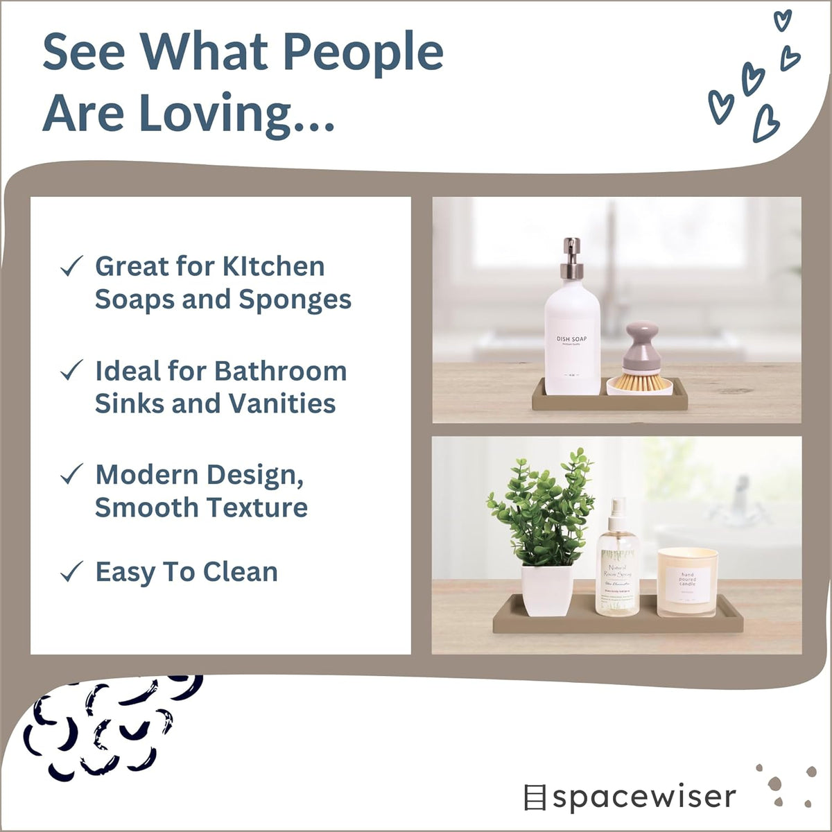 Countertop and Vanity Tray - 2 PC (11” and 7”) Shatterproof Silicone Kitchen and Bathroom Trays for