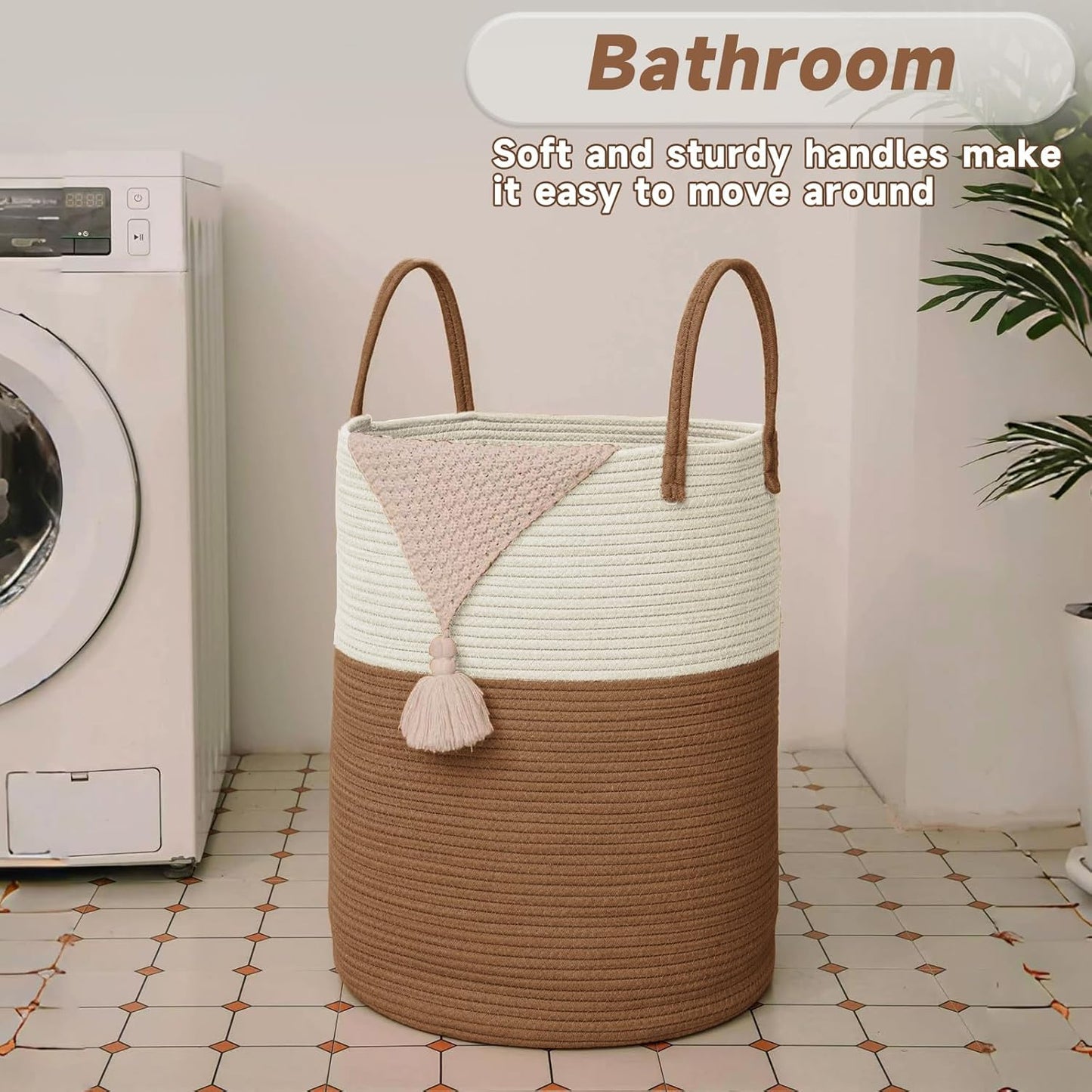 Large Woven Laundry Basket Hamper,80L Cotton Rope Storage Bin for Blankets,Toys and