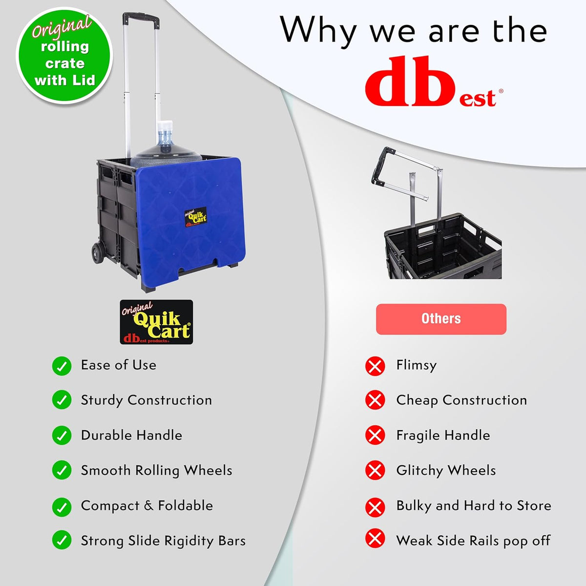 dbest products Quik Cart Collapsible Rolling Crate on Wheels for Teachers Tote Basket, 80 lbs
