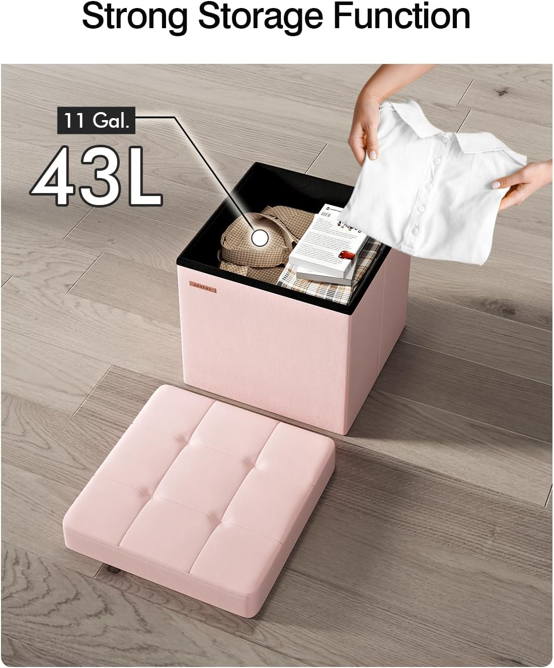 Folding Storage Ottoman, Velvet Storage Bench, Footrest, Footstool, for Living Room, Bedroom and