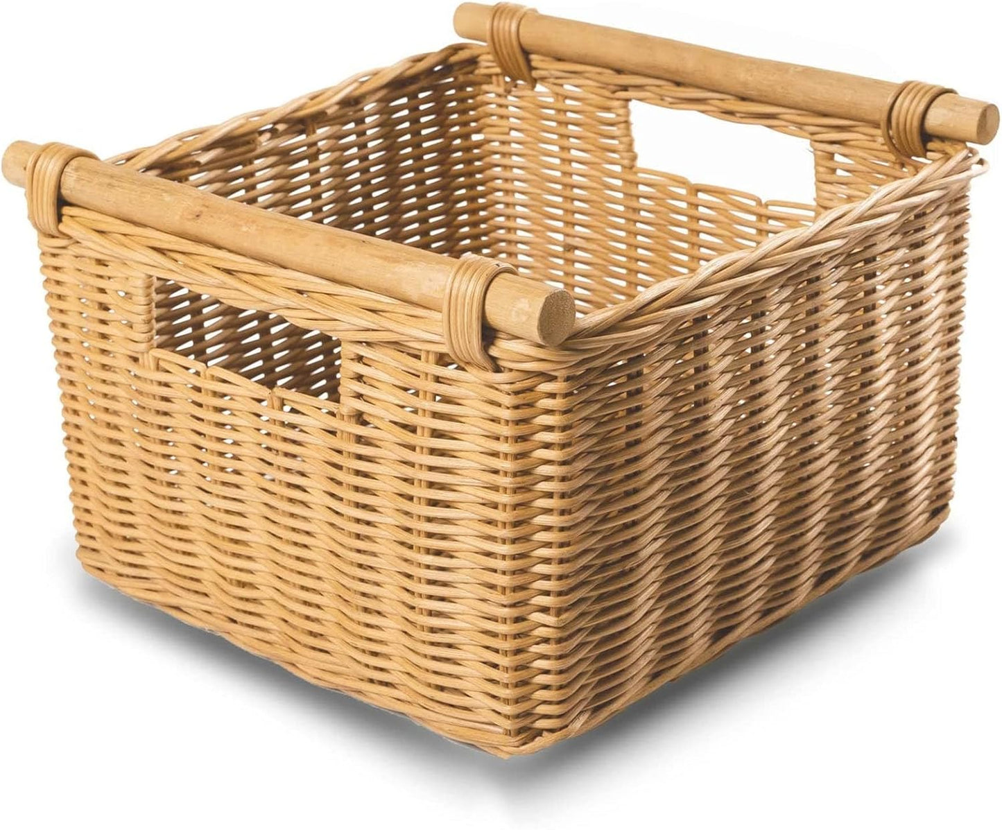 The Basket Lady Deep Pole Handle Wicker Storage Basket, Medium, 13.5 in L x 14 in W x 9 in H