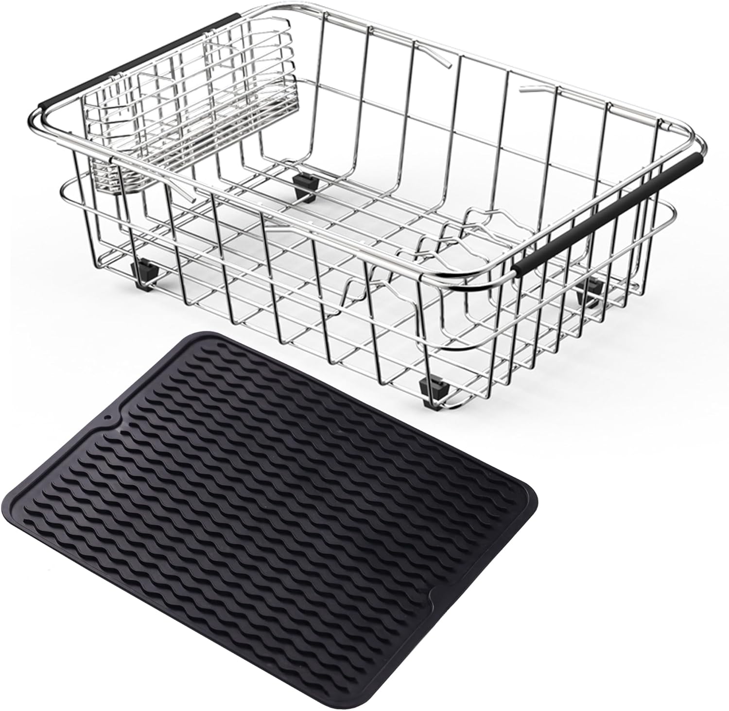 Stainless Steel Dish Drying Rack(15.2"L X 11"W X 5.3"H), Expandable Fruit & Vegetable Drain Rack